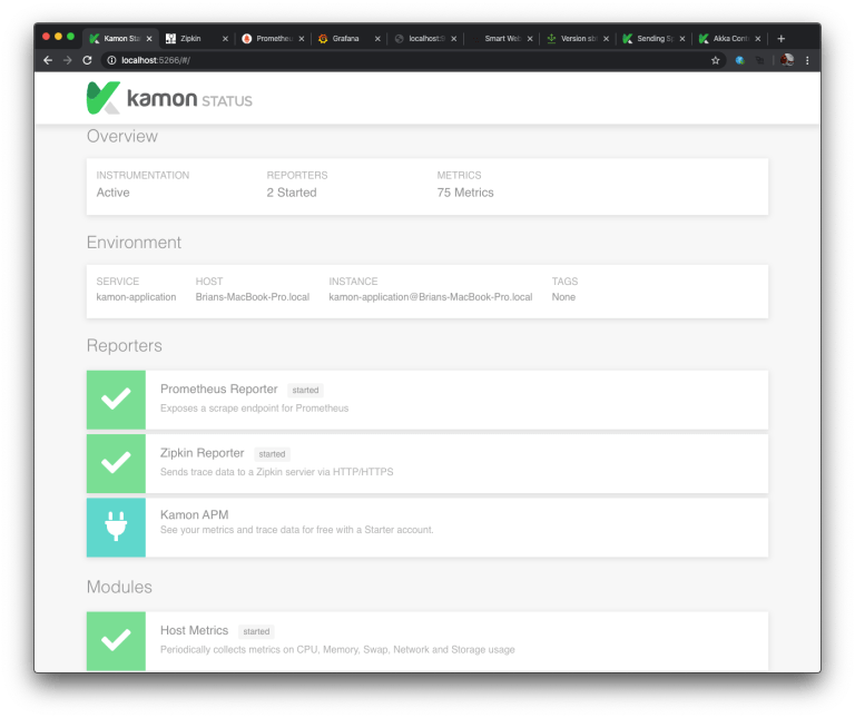 Kamon Status Page