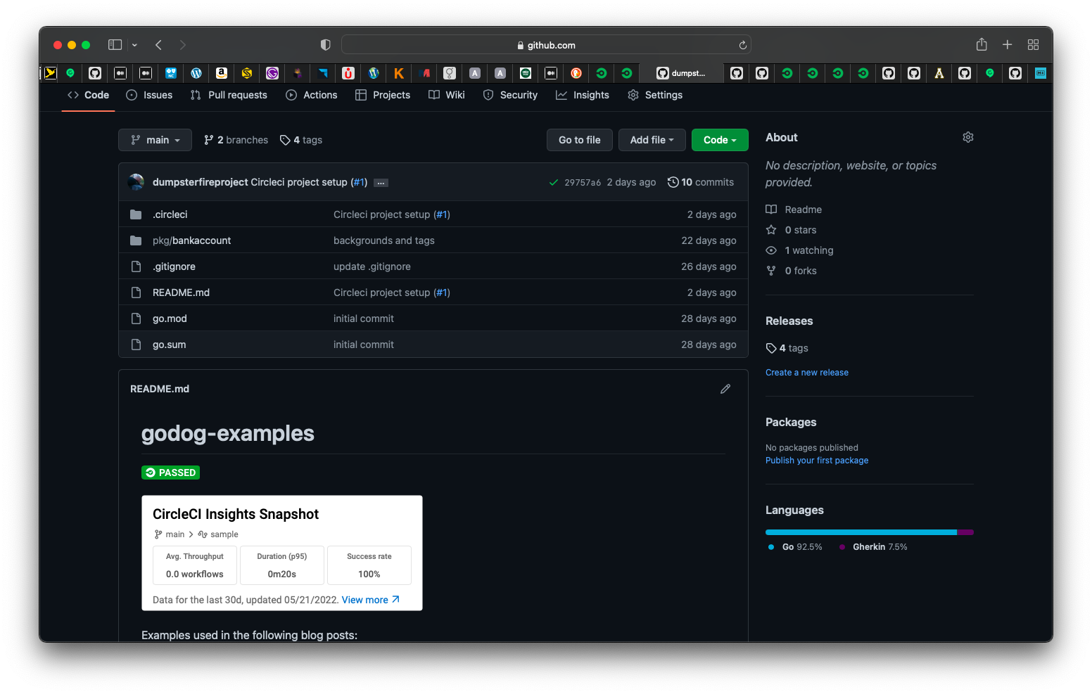 The badges from my test results added to my github repository