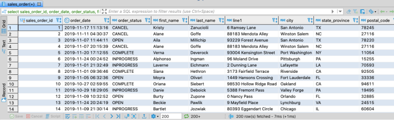 Sales orders with customer and shipping addresses