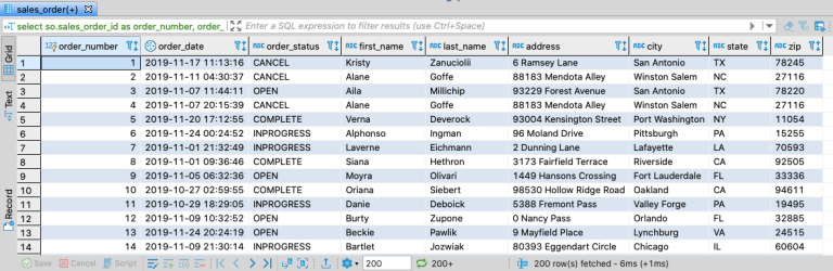 Results after aliasing some columns