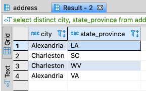 Results from the first query